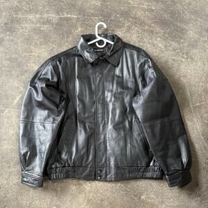 Vintage NorthCrest Leather Bomber Jacket Mens XL Black Biker Motorcycle Flight